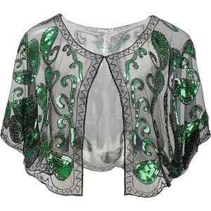 Babeyond  1920s Shawl Wraps Beaded Evening Cape Bridal Shawl Cover Up (Green)